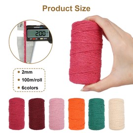 KineticKraft Macrame Yarn 2 mm x 100 m Cotton, Pack of 6, Colourful and Natural, DIY Crafts, Decoration, Hanging Plant Hanger