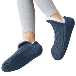 Litthing Cuddly Socks Knitted Floor Socks Warm Winter Socks Embroidered Stopper Socks Non-Slip Slippers Thick Socks Knitted Bed Socks Household Socks Christmas Socks, Blue 2