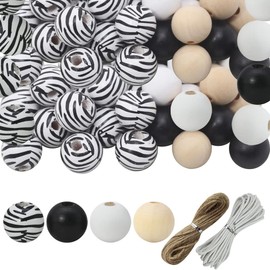 16mm 120pcs Zebra Wooden Beads Chunk Beads Bubblegum Beads for Keychain Making, DIY Craft, Farmhouse Making, Home & Party Decoration (Zebra Beads)