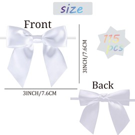 Fbshicung 115 Pack Twist Tie Bows for Treat Bags 3" White Satin Ribbon Bows for Package Craft Gift Wrapping Decoration (White)
