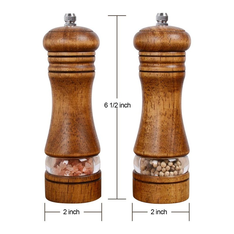Haomacro Wood Salt and Pepper Grinder Set, Manual Mills with