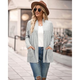 ULTRANICE Cardigan Sweaters Womens Fashion 2024 Trendy Lightweight Long Sleeve Casual Business Knit Clothing Summer Tops Clothes Outfits Pockets Fall Dressy Work Cover Up Grey Gray