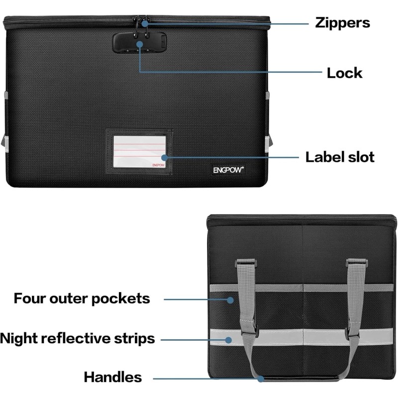Portable 15.55" Fireproof Document Box with Zipper - Elegant Safety