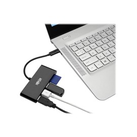 Tripp Lite USB C Hub Multiport Adapter Converter w/ 3x USB-A, Micro SD, SD/MMC Memory Card Reader Thunderbolt 3, Black (U460-003-3AMB)
