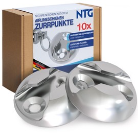 NTG 10 x airline rail lashing point lashing plate for easy fitting, round shape load securing made of aluminium - reliable securing of your load during transport!