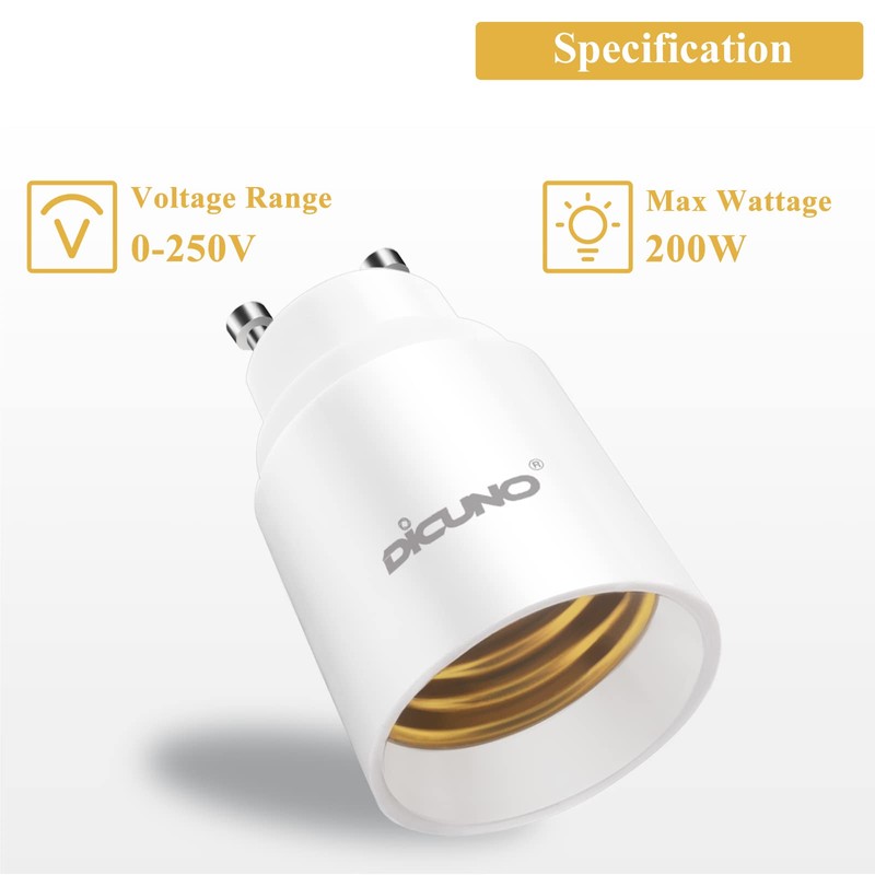 DiCUNO GU10 to E26 Light Bulb Socket Adapter, 2-pin Base