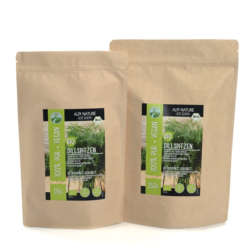 Dried Organic Dill Tips (250g, 8.8oz), Rubbed Organic Dill Tips,