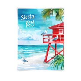 5x7 Siesta Key Lifeguard Stand Watercolor Print, Florida Beach Art, Tropical Coastal Decor, UNFRAMED