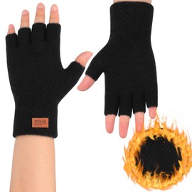 Lancry Pair of Fingerless Gloves for Adults, Winter Knit Touchscreen Warm Stretchy Half Finger Mittens for Women Men Working Cycling
