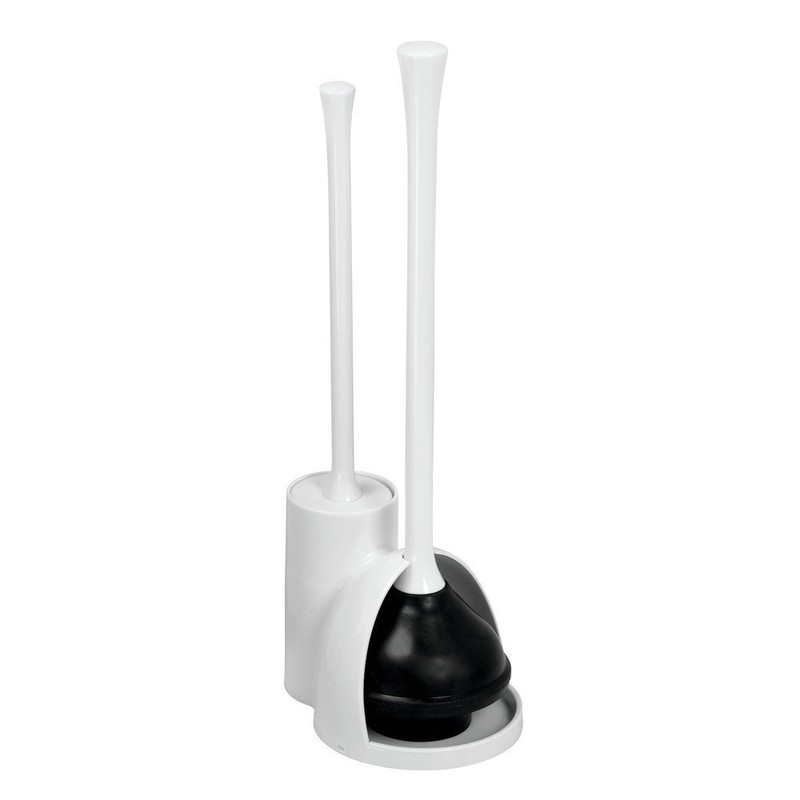 iDesign Una Plastic Toilet Bowl Brush and Plunger Combo Set