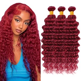 99J Burgundy Human Hair Bundles 99j Deep Wave 3 Bundles 16 18 20 inch Brazilian Unprocessed Remy Hair Red Bundle for Women