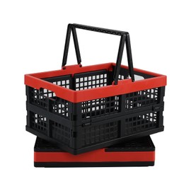 Ysmiltion 15 L Plastic Folding Crate with Handles, Collapsible Plastic Storage Crates, 2 Pack