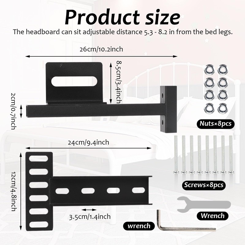 Longzhuo Universal Headboard Brackets, 2 Pack Headboard Kit for Adjustable
