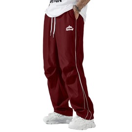 ABSECAI Mens Baggy Sweatpants Straight Wide Leg Y2k Elastic Waist Casual Track Active Pants Red