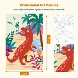 RICUVED 4 Pack Paint by Numbers Adults, Dinosaur Paint by Numbers Paint by Numbers Children with 20 x 30 cm Wooden Frame, DIY Animals with Brushes and Acrylic Paints, Hand Painted Oil Painting Canvas