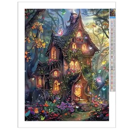 Movstrb Adult Landscape Diamond Painting, Enchanted Cottage 5D Adult Diamond Art Kit, Beginner Full Diamond Diamond Painting Gemstone Art Kit for DIY Crafts 12x16 Inch