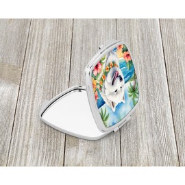 Caroline's Treasures Samoyed Luau Compact Mirror Decorative Travel Makeup Mirror for Women Girls Gifts Pocket Makeup Mirror Folding Handheld