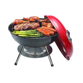 OVENTE 14-Inch Portable Charcoal Grill with Dual Venting System for Outdoor Cooking, Lightweight and Easy to Use Small Barbecue Griller for Backyard, Patio, Camping, Picnic and Parties, Red GQR0400BR