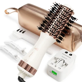 Dual Voltage Travel Blow Dryer Brush in one, Hair Trends Mini Hot Air Brush | 120V-240V Nano Titanium 2 Inch One Step Hair Dryer & Styler Volumizer Oval Shape, Europe Travel Essentials for Women