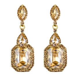 BriLove Women's Fashion Wedding Geometry Crystal Emerald Cut Infinity Chandelier Dangle Earrings Brown Gold-Tone