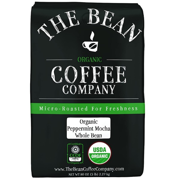 The Bean Coffee Company Organic Peppermint Mocha, Medium Roast, Whole Bean, 80 Ounce Bag