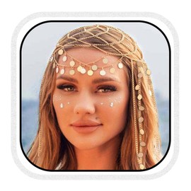 Unicra Sequin Headband Gold Tassel Headpiece Head Chain for Women, One size, Alloy steel