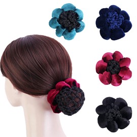 5 Pcs Hair Net with Flower Decor Ballet Hair Bun Covers Ponytail Elastic Knit Snood Holders Invisible Elastic Dance Hairnets and Accessories for Women Girls (Color Random)