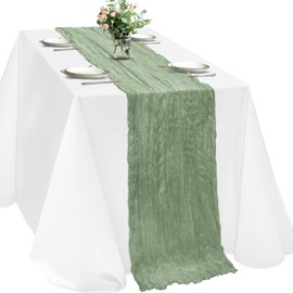 Cheesecloth Table Runner, 120 inch 10ft Boho Rustic Gauze Cheese Cloth Runner for Wedding Bridal Shower Baby Shower Birthday Party Easter Table Decorations (Sage Green)