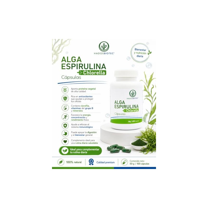 Alga Espirulina y Chlorella en Capsulas, Pack de 3 Piezas