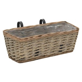 Oakestry Hanging Balcony Planter Boxes Set Brown Wicker Decorative Garden Flower Pots Outdoor Herb Containers Vegetable Plant Holders Patio Railing Display Space Saving Window Deck Arrangement