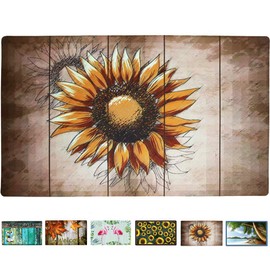 Rubber Welcome Door Mat, Decorative Indoor Outdoor Doormat Non Slip Front Door Mat, Easy to Clean Low Profile Mat for Entry Patio Garage High Traffic Areas, 17.3" x 29" (Artistic Sunflower)