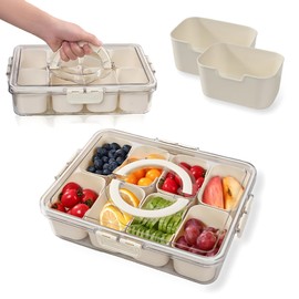 Snackle Box Container, Divided Snack Box Container with Lid & Handle, Perfect Fruit Containers for Fridge, Serving Platters and Trays for Parties, Travel Snack Tray with lid, Fruit Tray, Veggie Tray!