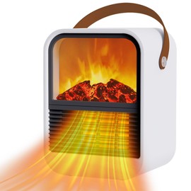 ZJFLNZYC Portable Mini Electric Fireplace Heater,Small Room Space Heaters for Indoor Use with 3D Flames,PTC Ceramic Heater, Desk Space Heater for Bedroom,Bathroom and Office Quiet Small(White)