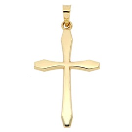 14K Yellow Gold Polished Thin Cross Religious Pendant Charm Necklace Fine Jewelry gift for Women and Men; Medium 1 1/4" x 5/8"