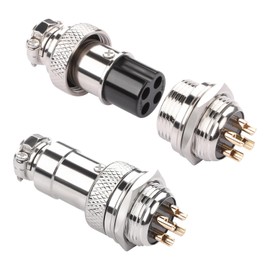 QIANRENON Gold Plated GX16 4 Pole Aviation Plug Socket GX16 4Pin Male Bulkhead Mount Airline Plug Connector GX16-4 Female Cable Solder Adapter M16, 400V/7A, for Electrical Signal Connection, 2Pcs