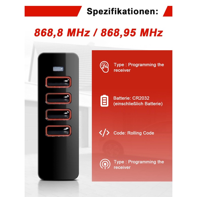 Wvoillty Garage Door Opener, Handheld Transmitter, 868 MHz, Garage Door