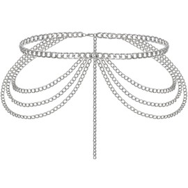 Liutufy Adjustable Multi-Layer Waist Chain Belt for Women - Stylish and Versatile Accessory (Silver L)