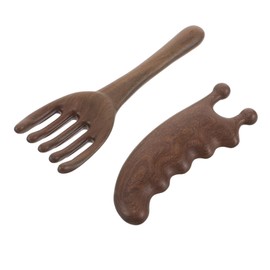 Healvian 2pcs Sandalwood Massage Comb: Scalp Massager With Handle & Guasha Tool - Natural Wood Massaging Comb For Sleep Improvement And Hair Care