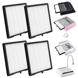 Nail Dust Collector Filters of 2 Pack Nail Dust Suction Collector Replacement Filter with Nail Art Dust Powder Remover Brush (7‘’*6.9‘’*1‘’, Count, 4)