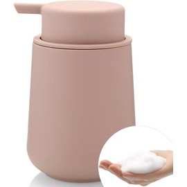 Matte Pink Foaming Hand Soap Dispenser Plastic 11 oz - Modern Minimalist Style for Bathroom & Kitchen Countertop Refillable - Model: Foam Pink