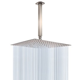 NearMoon Rain Shower Head With Shower Arm, Ceiling Mount Square Shower, Stainless Steel Ceiling Rainfall Showerhead- Waterfall Full Body Coverage (16 Inch, Brushed Nickel)