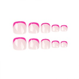 Press on Toenails French Tip Fake Toe Nails Pink False Toenails Glossy Full Cover Acrylic Glue on Toenails with Designs Summer Toe Press on Nails Artificial Stick on Toenails for Women Manicure 24Pcs