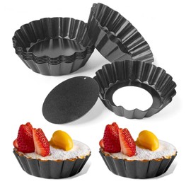 AZKEEGREY 20 Pack Mini Tart Tins 4 Inch Quiche Tins Non Stick Mini Tart Tin Cases Removable Bottoms Mini Quiche Pans with Loose Base Round Pie Tins for Baking, Black