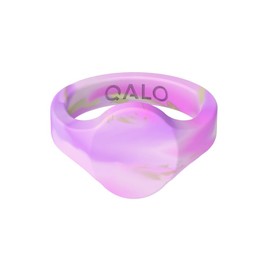 QALO Women's Rubber Silicone Ring, Natural Stone Signet, Wedding Ring for Women, Breathable, Durable Engagement Silicone Band, 6mm Wide 1.8mm Thick, Amethyst, Size 9