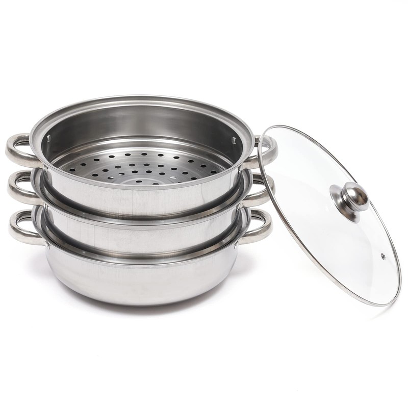 Steamer Pot for Cooking, Stainless Steel 3-Tire Durable Steam Cooker