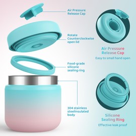 WayEee Food Flask,Durable Stainless Steel Food Flasks for Hot Food, 385ml Leak-Proof Soup Flask for 5 Hours Hot & 7 Hours Cold(Cindy)