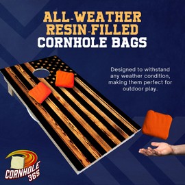 Cornhole365 All Weather Cornhole Bags - 6"x6" Premium Plastic Pellet Resin-Filled, Weather-Resistant, Solid Color Duck Cloth Cornhole Bean Bags - Professional Cornhole Bags Set of 4 (Storm Orange)