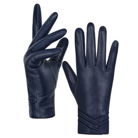 GSG SINCE 1998 Genuine Lambskin Leather Gloves for Women Warm Lined Touchscreen Winter Gloves W13150, Navy blue (wool lined)
