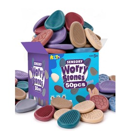 KLT Fidget Toys Bulk for Adults: 50 Pack Texture Worry Stone - Bulk Fidgets for Student Classroom Prizes - Quiet Stress Toys for Autism Calming - Goodie Bags Stuffers for Gifts Office