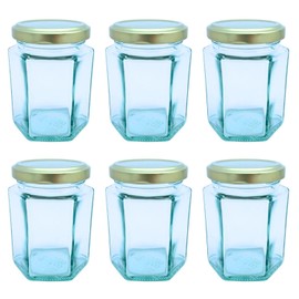 Bramley & Sage 190ml 8oz Hexagonal Jam Jar with Gold Twist-Off Lid (Set of 6)